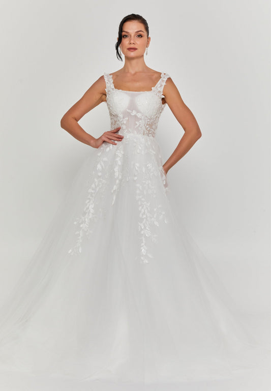Sleeveless Maxi Tulle Regular Wedding Dress Unit Price: €335