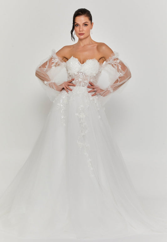 Off Shoulder Maxi Tulle Regular Wedding Dress Unit Price: €340