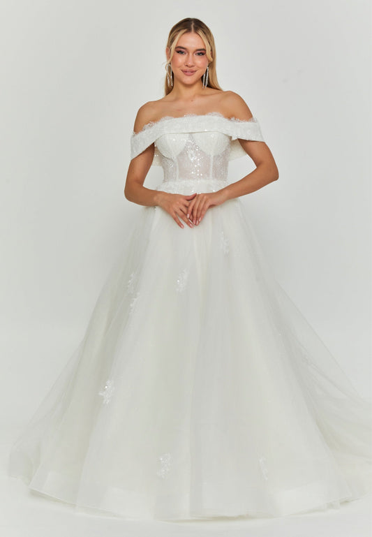 Off Shoulder Maxi Tulle Regular Wedding Dress Unit Price: €350