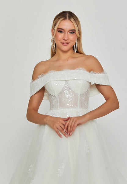 Off Shoulder Maxi Tulle Regular Wedding Dress Unit Price: €350