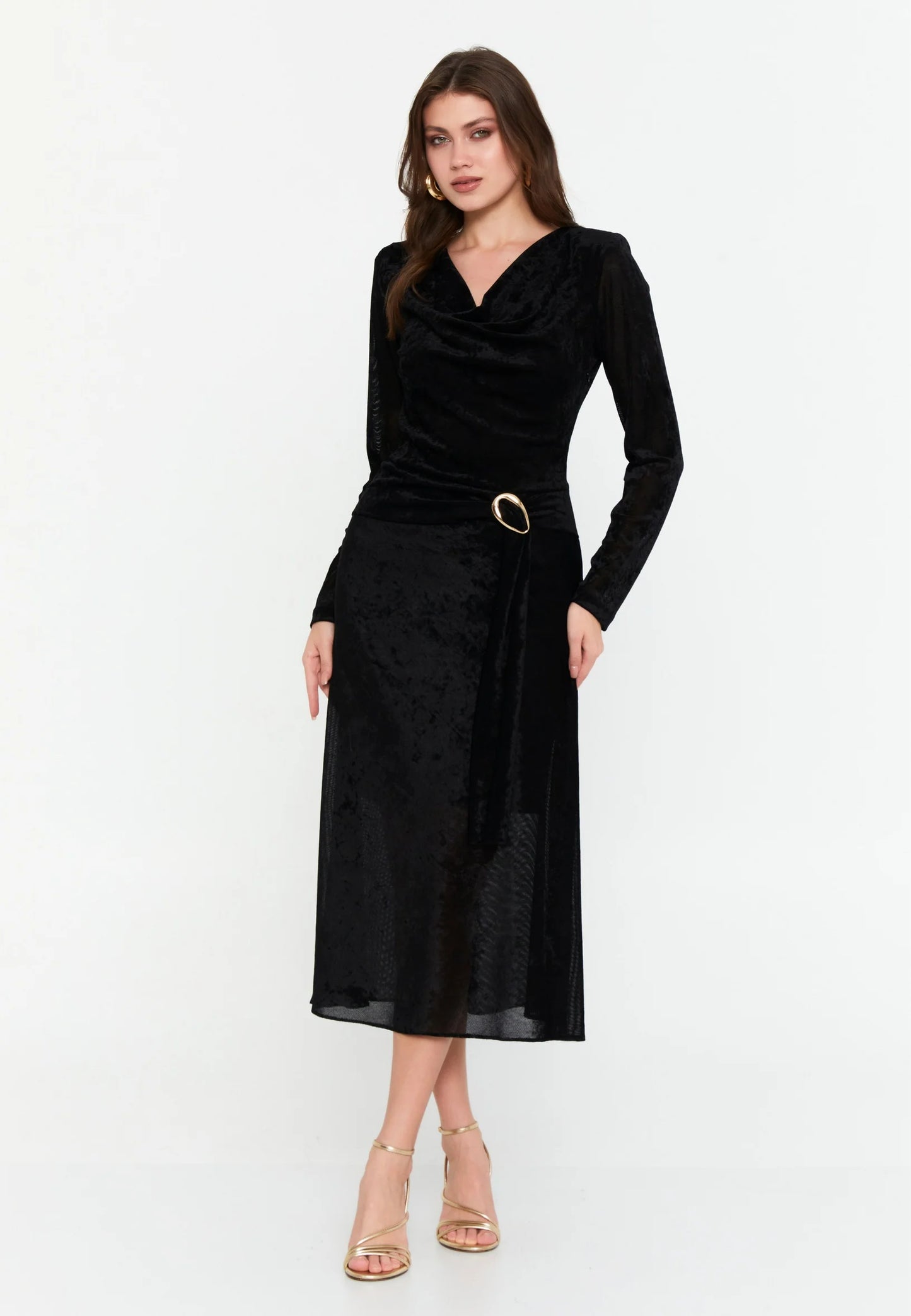 Long Sleeve Midi Velvet Column Regular Evening Dress Unit Price: €43