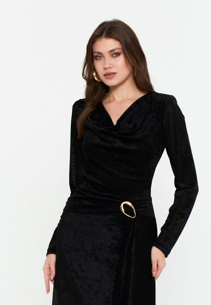 Long Sleeve Midi Velvet Column Regular Evening Dress Unit Price: €43