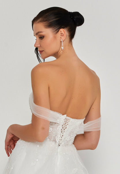 Off Shoulder Maxi Tulle Regular Wedding Dress Unit Price: €200