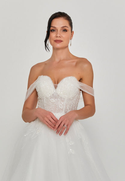 Off Shoulder Maxi Tulle Regular Wedding Dress Unit Price: €200