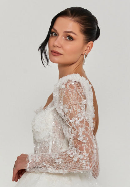 Long Sleeve Maxi Tulle Regular Wedding Dress Unit Price: €460