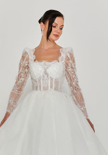 Long Sleeve Maxi Tulle Regular Wedding Dress Unit Price: €455