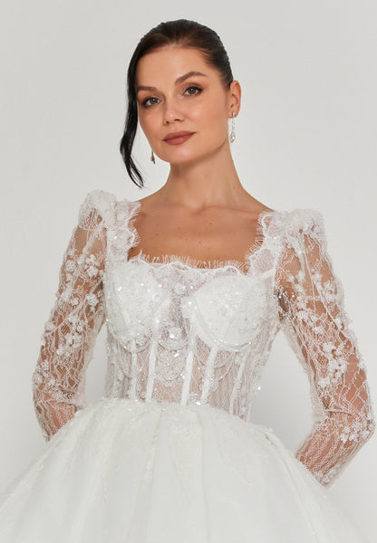 Long Sleeve Maxi Tulle Regular Wedding Dress Unit Price: €455