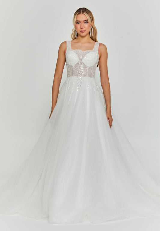 Sleeveless Maxi Tulle Regular Wedding Dress Unit Price: €200