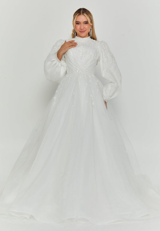 Long Sleeve Maxi Tulle Regular Wedding Dress Unit Price: €340