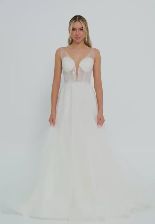 Sleeveless Maxi Tulle Regular Wedding Dress Unit Price: €220
