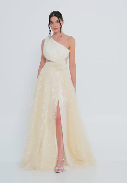 One Shoulder Maxi Tulle A - Line Regular Prom Dress Unit Price: €83