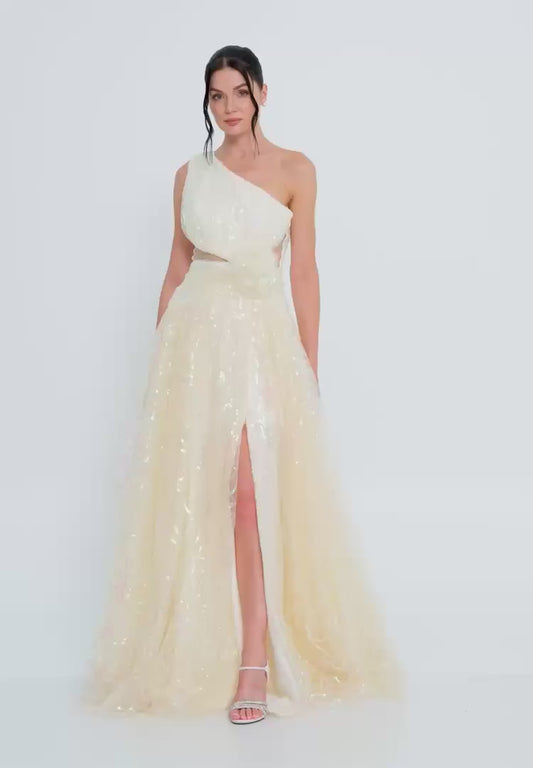One Shoulder Maxi Tulle A - Line Regular Prom Dress Unit Price: €83
