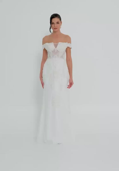 Off Shoulder Maxi Tulle Regular Wedding Dress Unit Price: €300