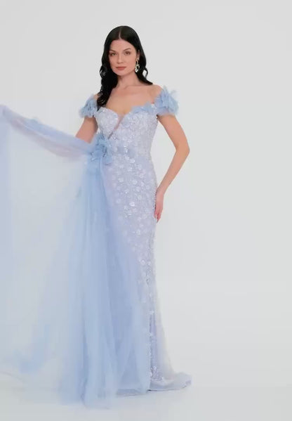 Off Shoulder Maxi Tulle Mermaid Regular Prom Dress Unit Price: €210