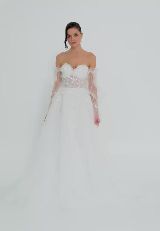 Off Shoulder Maxi Tulle Regular Wedding Dress Unit Price: €340